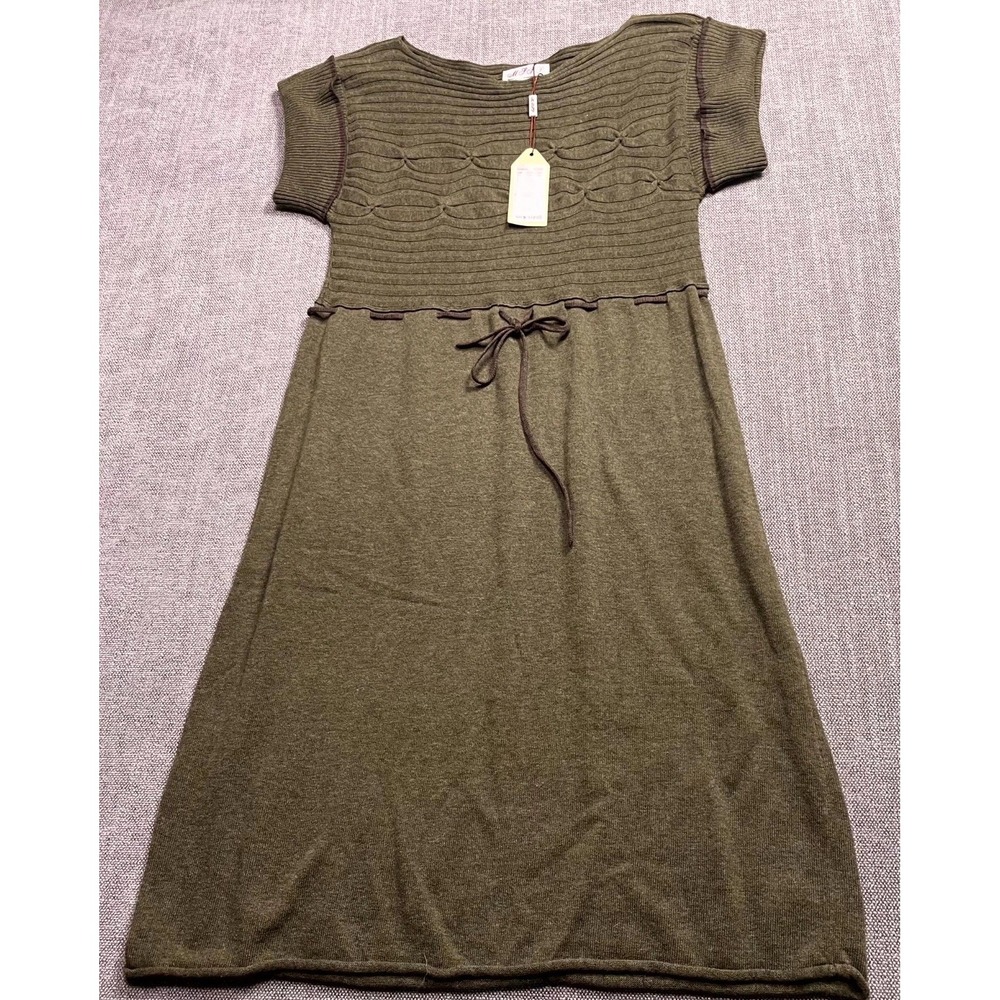 Mssp Sweater Dress Womens Small Olive Green Cotton Ribbed Knit Short Sleeve
